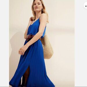 Banana Republic Satin Pleated Midi Dress Blue NWT Size Small